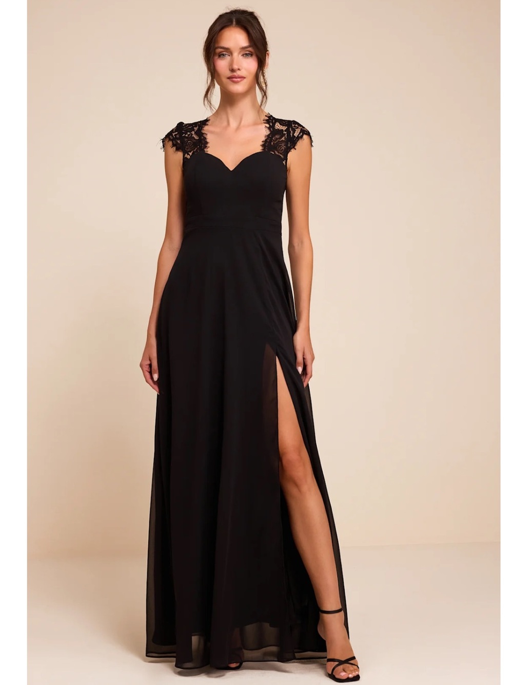 Lulus Momentous Moments Black Lace Backless Chiffon Maxi Dress Event NWT XL